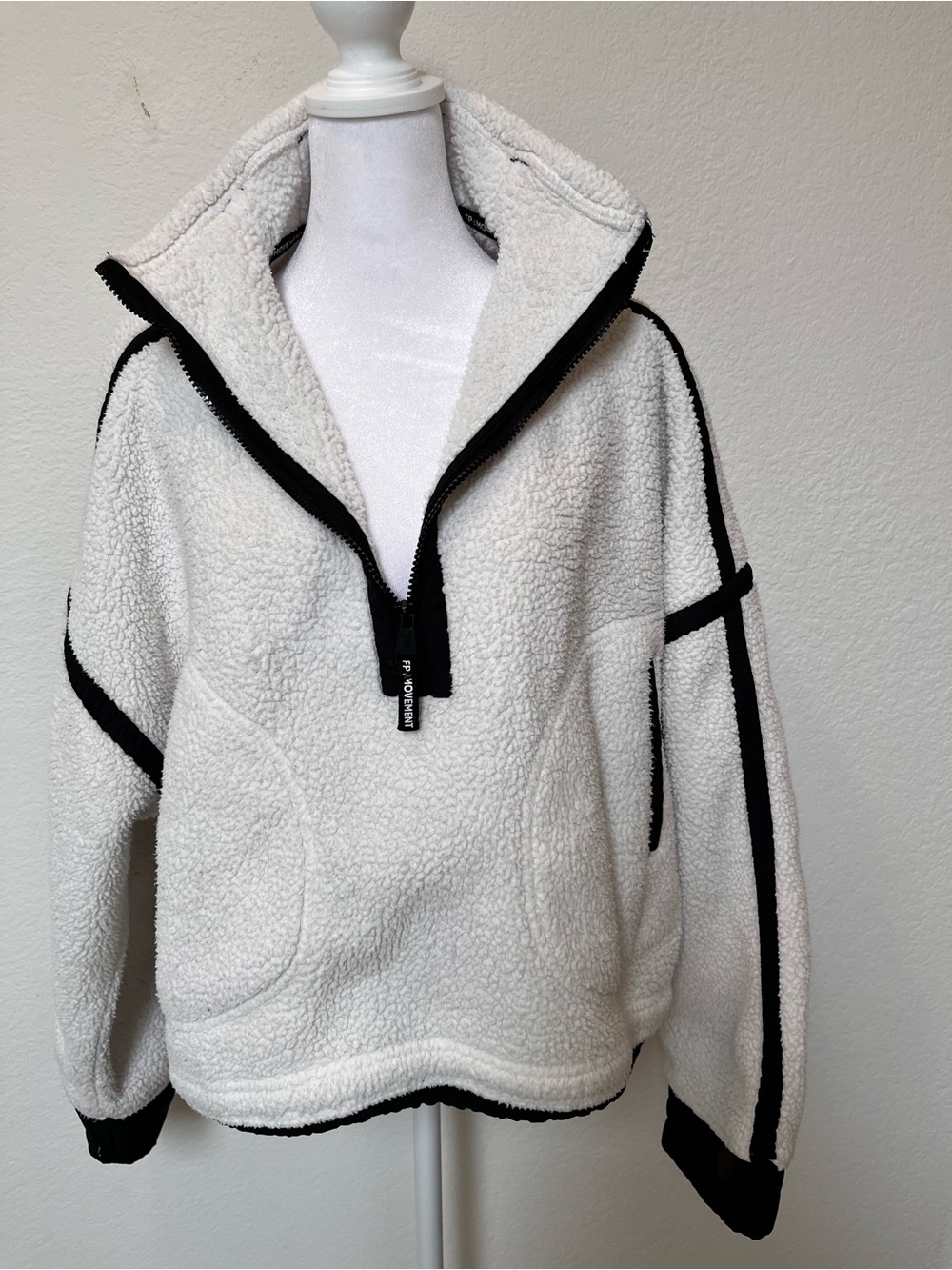 FP Movement by Free People White Sherpa Pullover with Black Trim